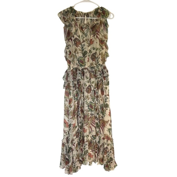 Ulla Johnson Adrienne Silk Ruffle Dress Cream Floral Size 4 Wedding Formal - Picture 6 of 16
